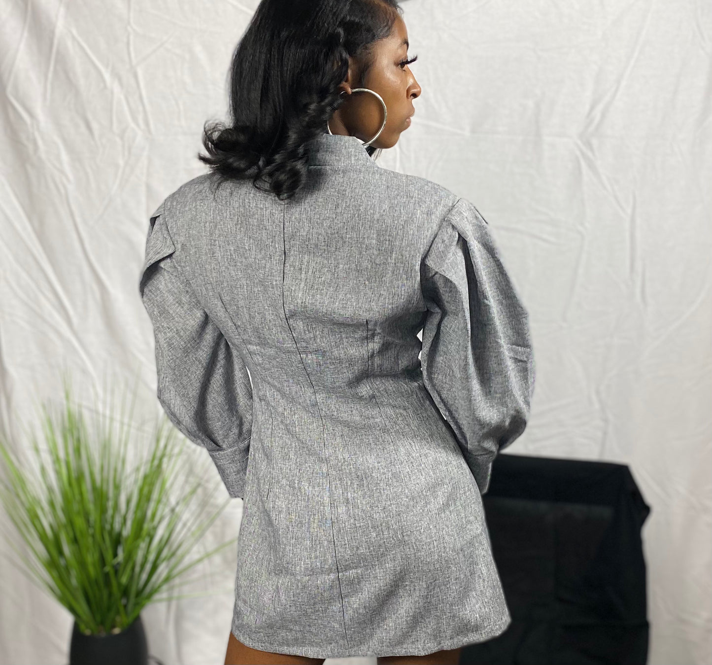 Grey Bishop Sleeve Suit Dress