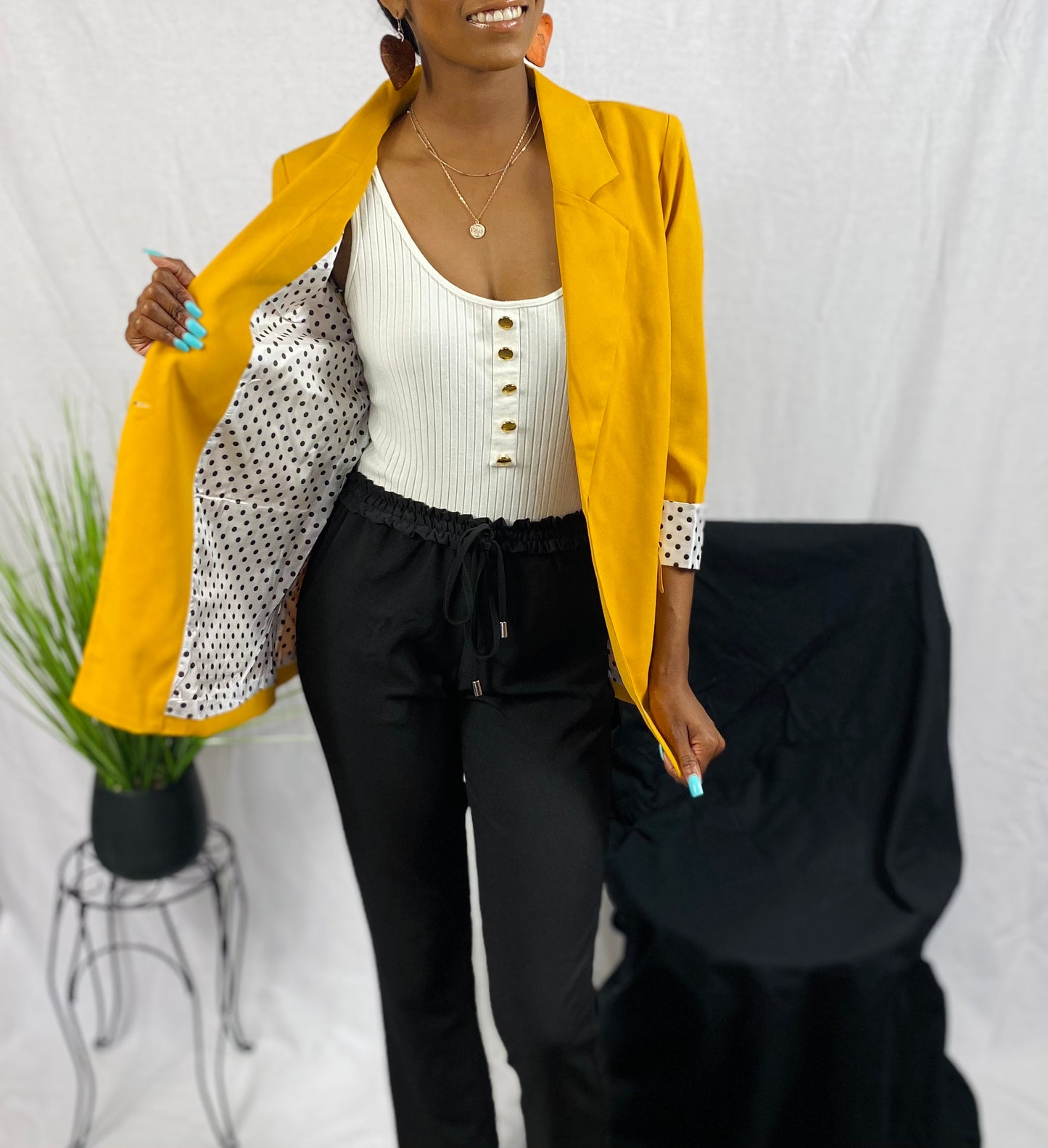 Plus Polkadot Cuffed Blazer