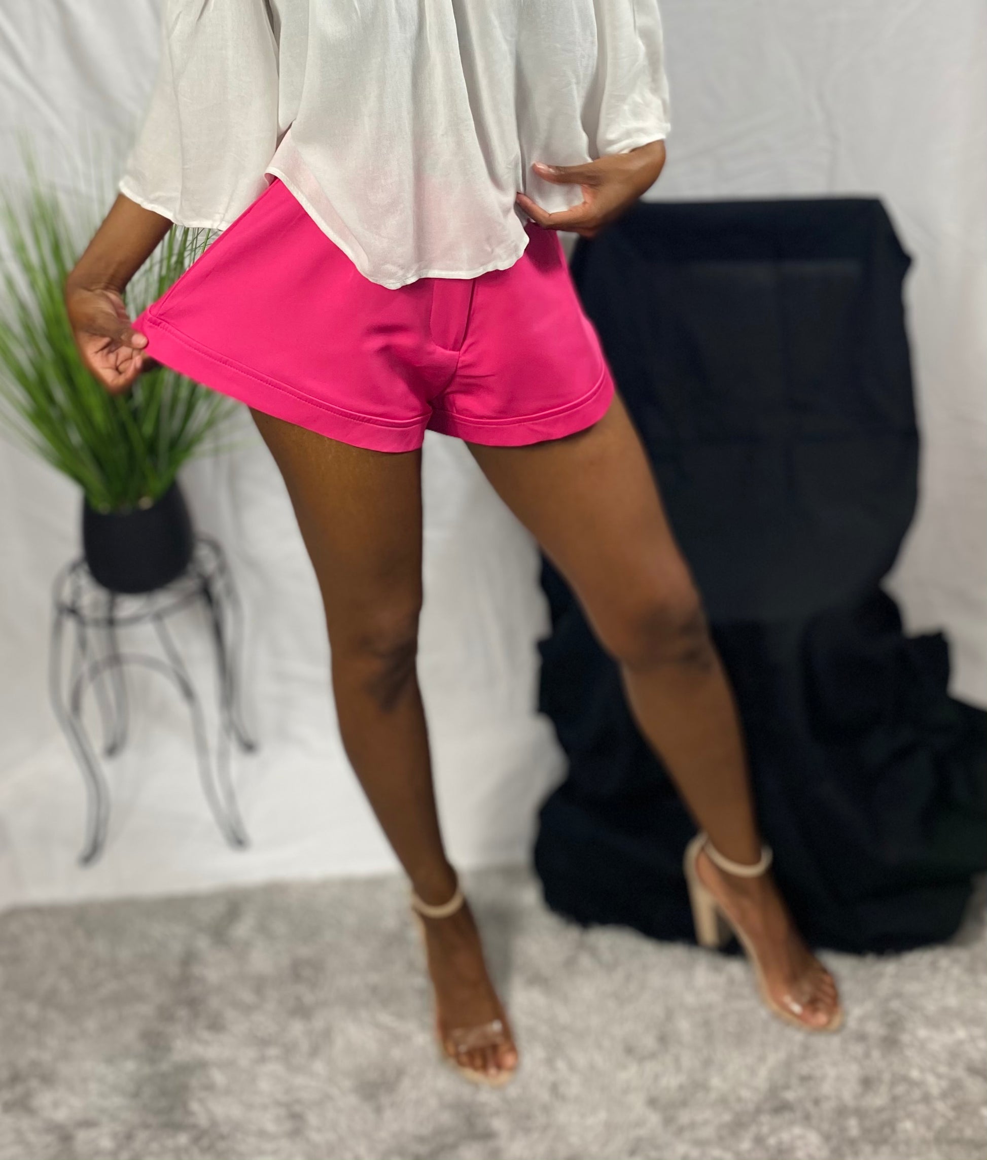 Pink high-waist butterfly shorts. No Pockets.