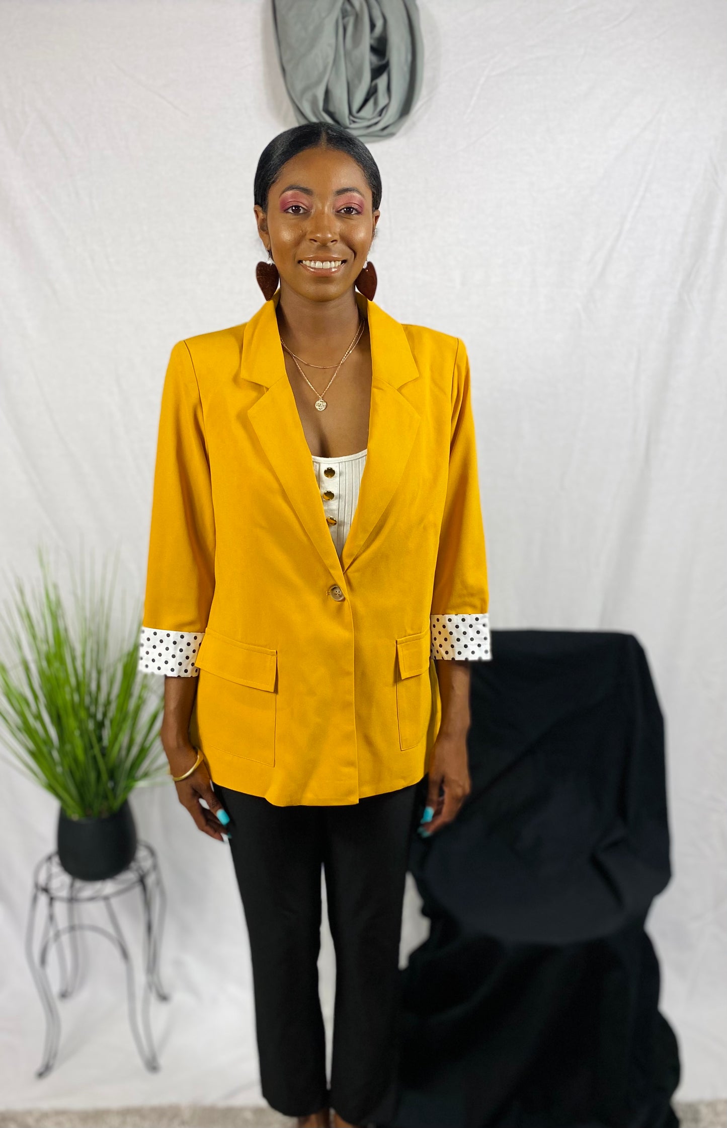 Plus Polkadot Cuffed Blazer