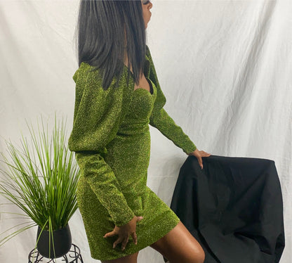 Verina Green Gigot-sleeve Dress