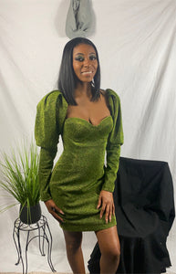 plus size verina green puffy sleeve dress 