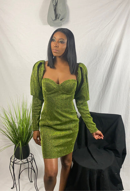 Plus Verina Green Gigot-sleeve Dress