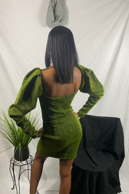 Verina Green Gigot-sleeve Dress