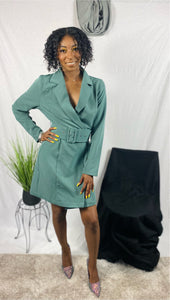 Antique green suit dress with belt.