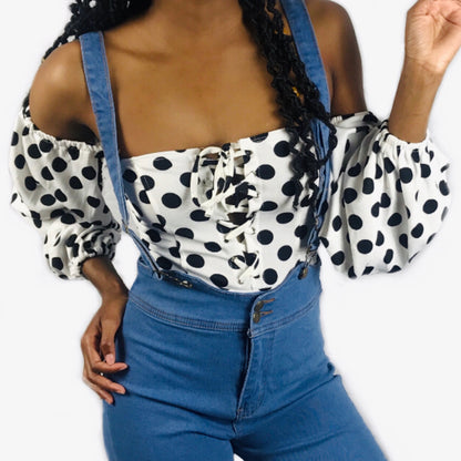 Off-Shoulder Polka Dot Bodysuit