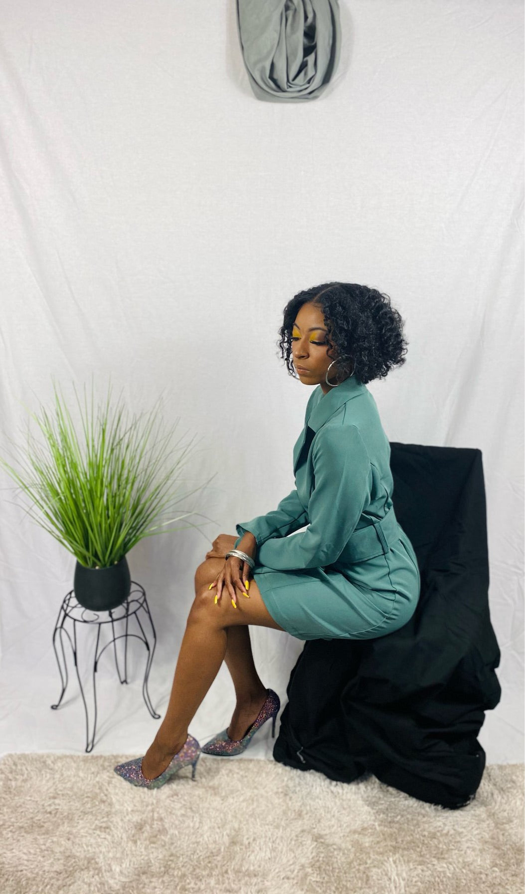 Antique green suit dress with belt.