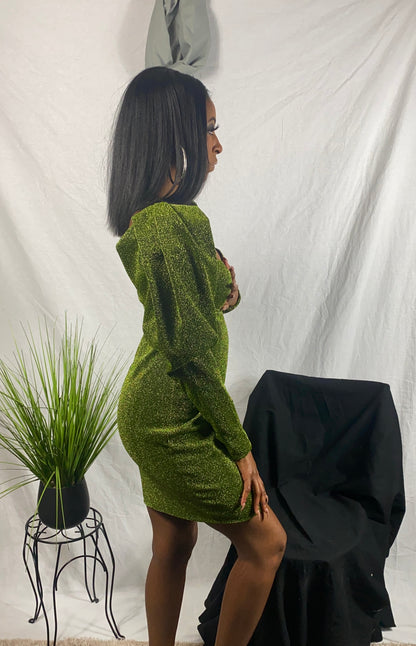 Verina Green Gigot-sleeve Dress