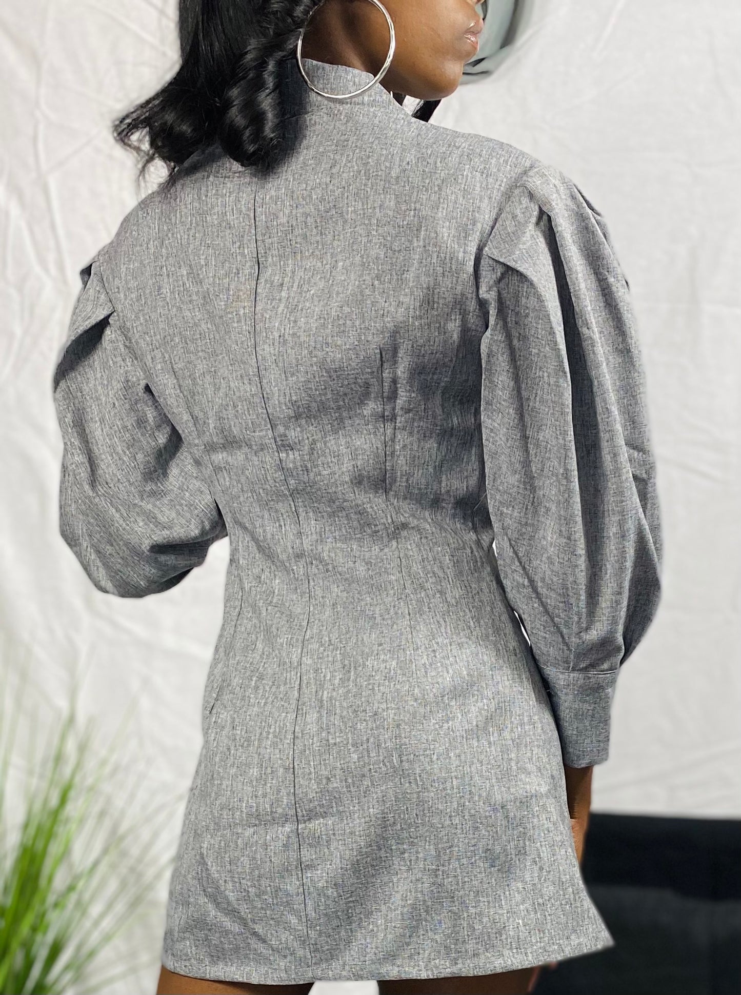 Grey Bishop Sleeve Suit Dress