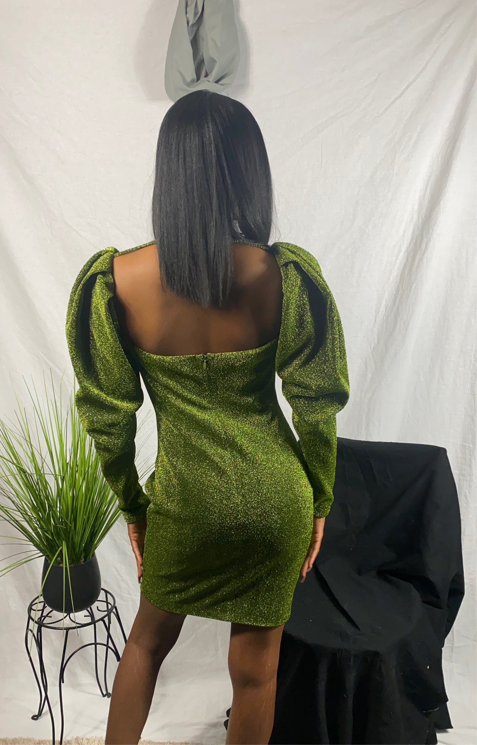 Verina Green Gigot-sleeve Dress