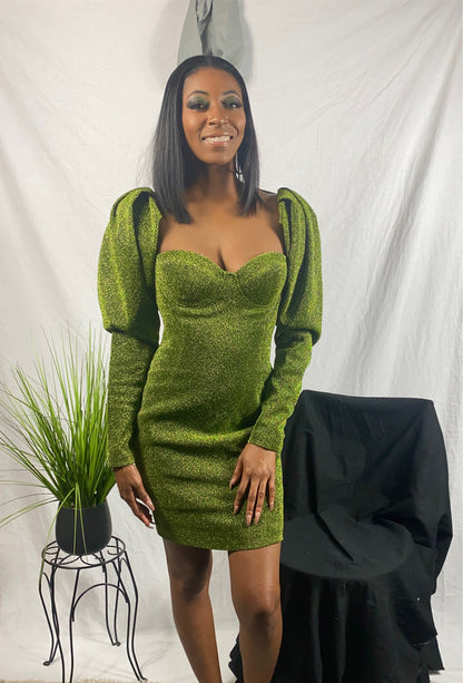 Verina Green Gigot-sleeve Dress